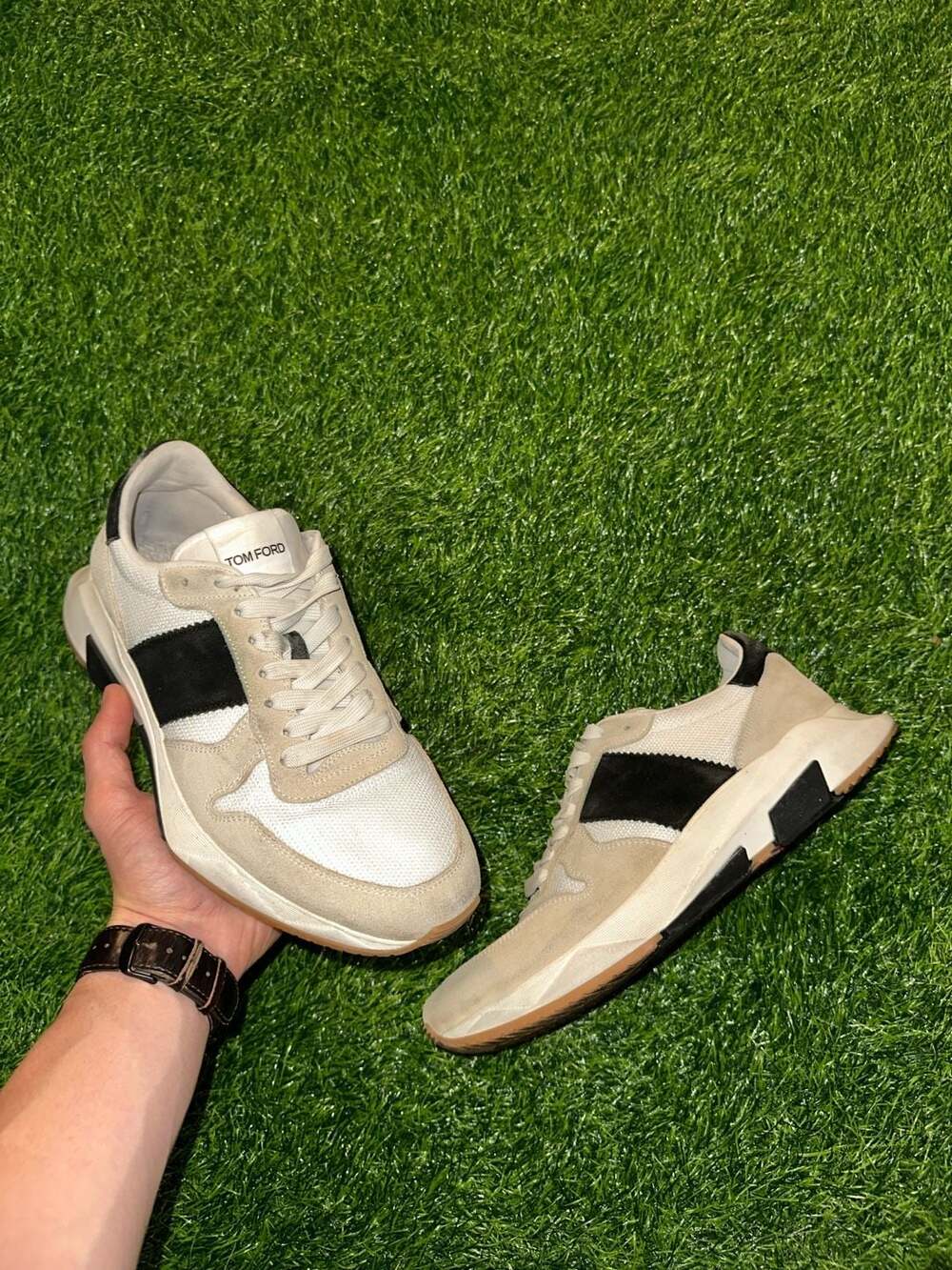 Tom Ford Jagga Low-Top Sneakers White Black Suede Mesh